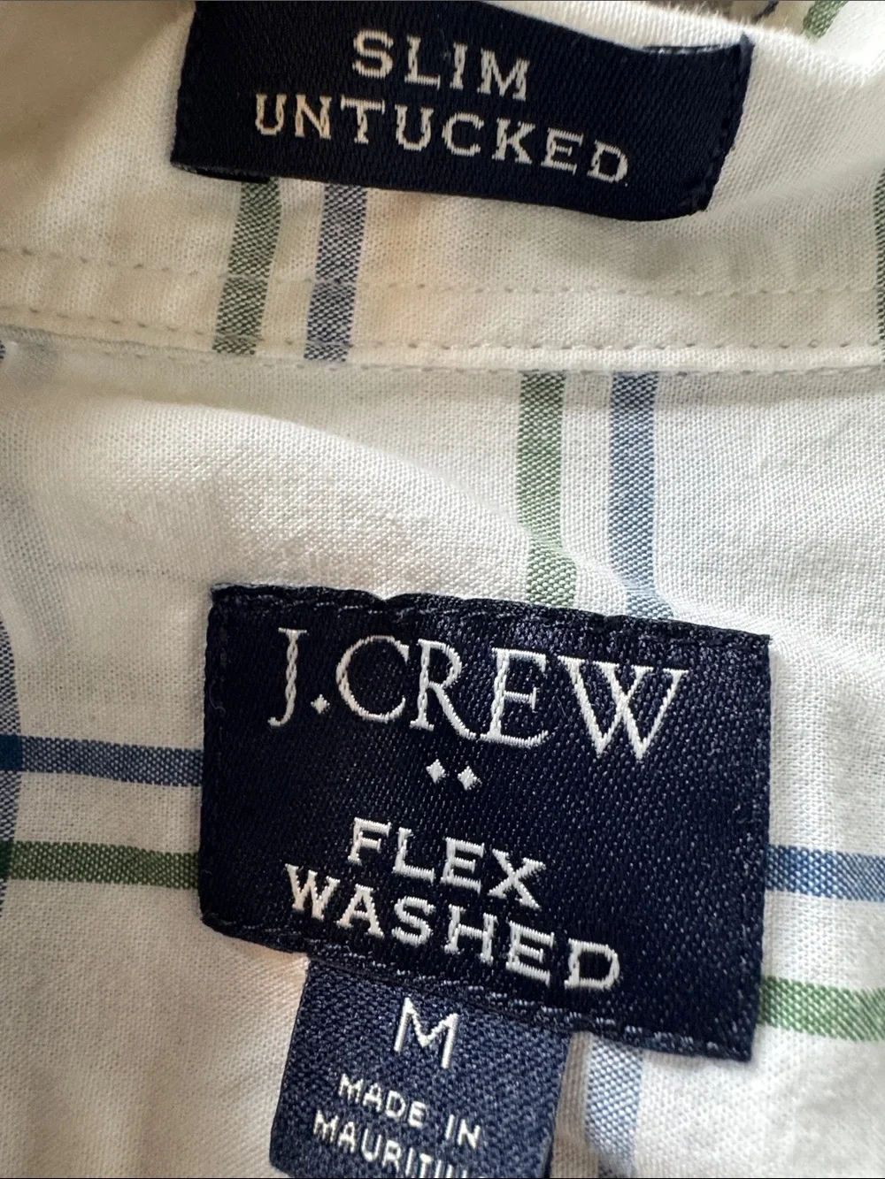 J. Crew White Plaid Button-Down Shirt with Blue and Green Grid